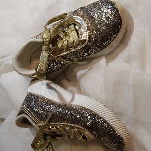 - Forever Link girls gold sparkle lace up shoes gold shoestrings
